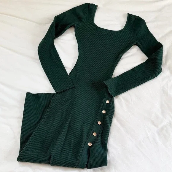 Y2K Windsor dark green ribbed bodycon maxi dress size small - Picture 1 of 4
